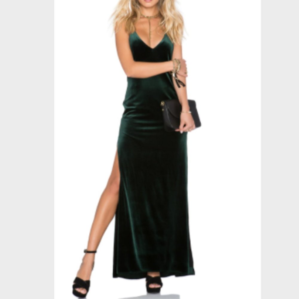 NBD Long Green Velvet Maxi Dress